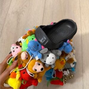 Black Clogs with Colorful Plush Accents